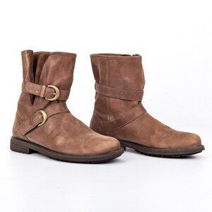 CAT Women Brown Leather Strap Buckle Moto Slip-on Boots sz 9US EUR40